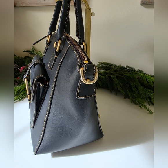 Dooney & Bourke Emerson Satchel/Crossbody Black Florentine Leather Gold Hardware - Picture 4 of 13